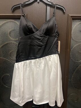 City Studio Black and White Satin Mini Dress